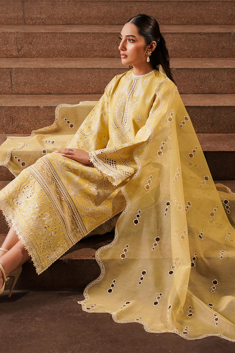 AFROZEH CHIKANKARI UN-STICHED 3PC|Canary