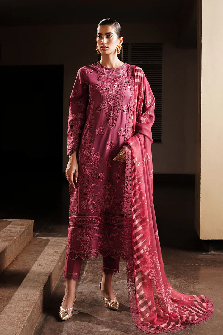 AFROZEH CHIKANKARI UN-STICHED 3PC|Cordovan