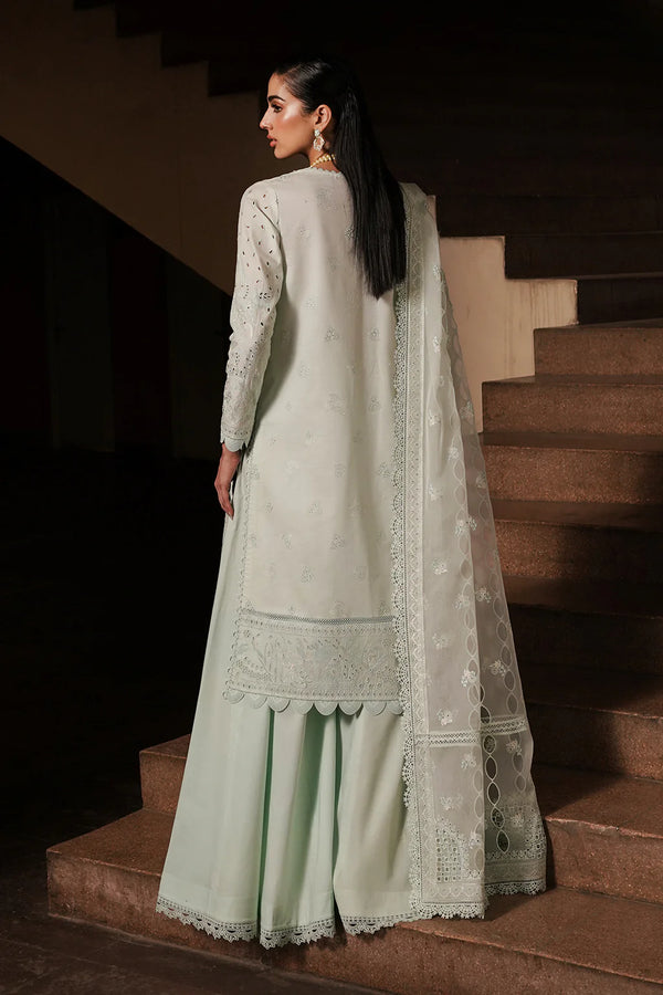 AFROZEH CHIKANKARI UN-STICHED 3PC|Celadon
