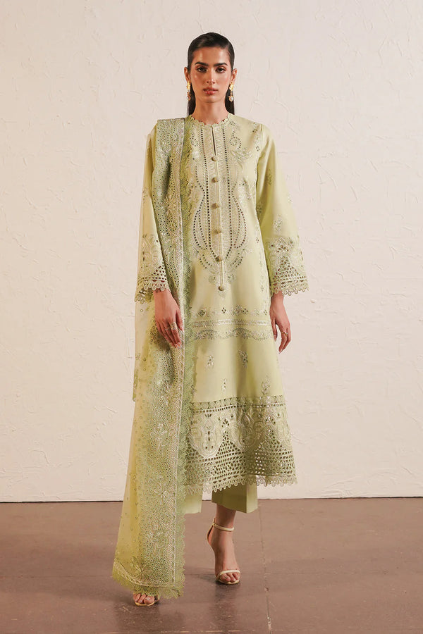 AFROZEH CHIKANKARI UN-STICHED 3PC|Kelly