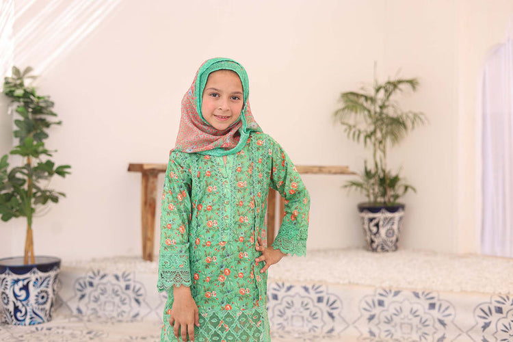 ZOYA AHMAD 3 PC - GREEN - EMBROIDERED - LACE & CUTWORK KIDS WEAR-FS-D05