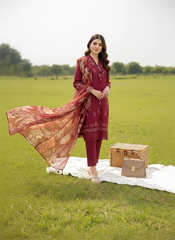 LAKHANY BY LSM UN-STITCHED 3PC | CRIMSON SERENITY