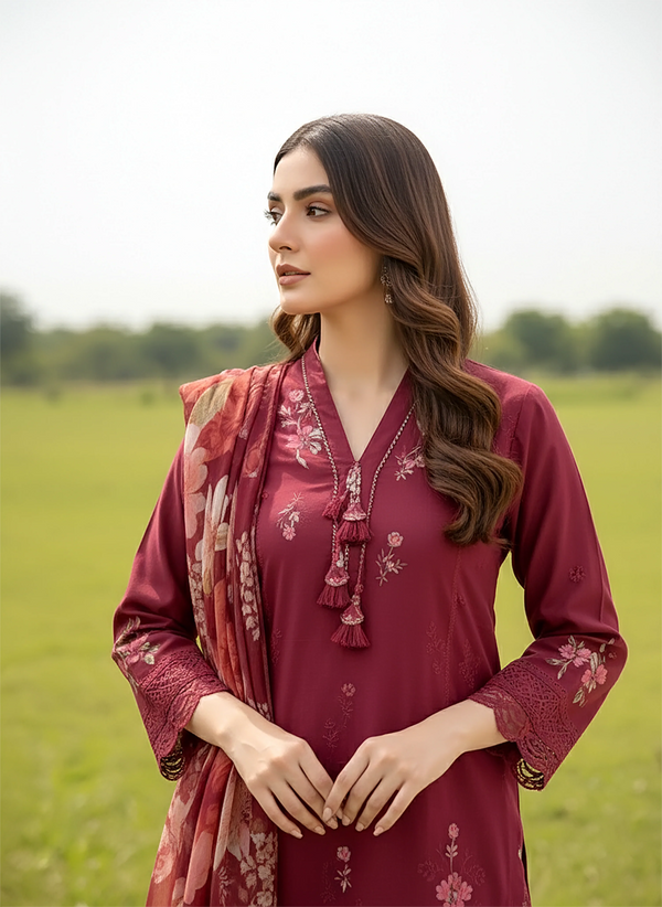 LAKHANY BY LSM UN-STITCHED 3PC | CRIMSON SERENITY