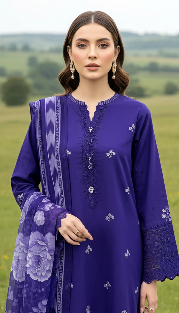 LAKHANY BY LSM UN-STITCHED 3PC | ROYAL AMETHYST