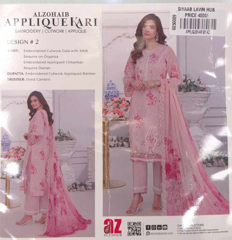 APPLIQUEKARI BY AL ZOHAIB UNSTITCHED LAWN D-02