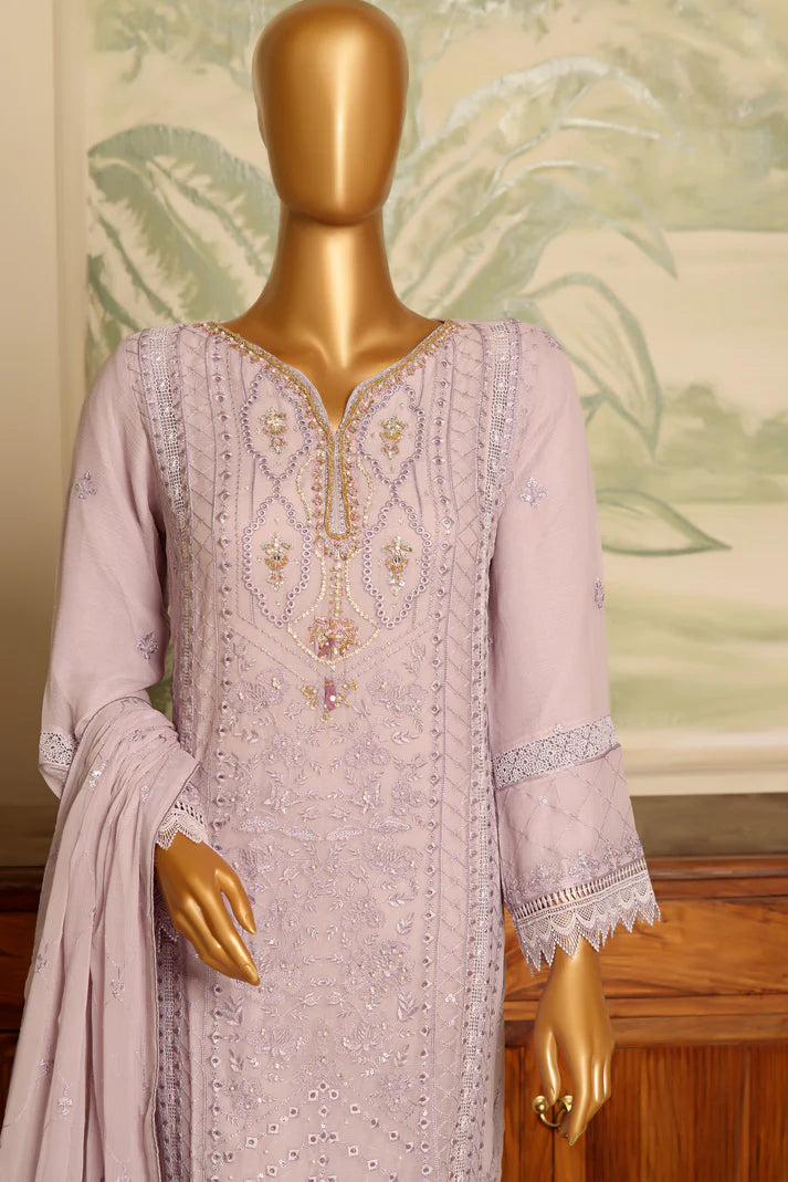 AKSHA SEMI-STITCHED HANDWORK CHIFFON 3PC | Orchid