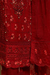 AKSHA SEMI-STITCHED HANDWORK CHIFFON 3PC | Ruby