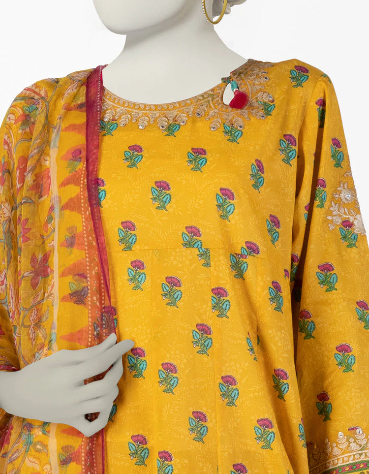 YELLOW LAWN 3PC STITCHED | JLAWN-S-25-123/S MIR