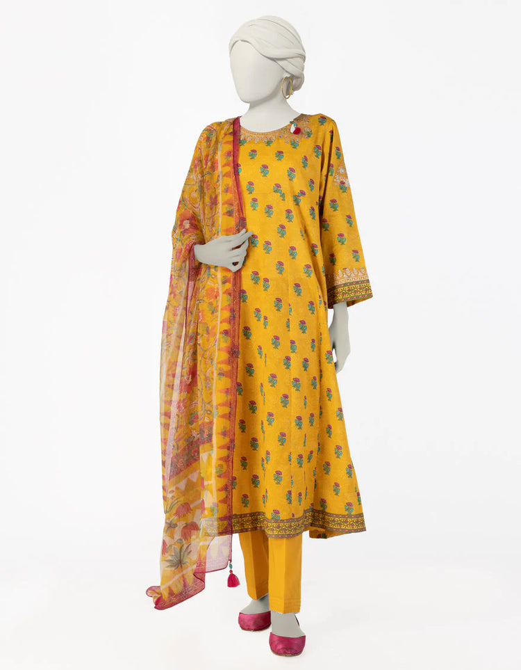 YELLOW LAWN 3PC STITCHED | JLAWN-S-25-123/S MIR