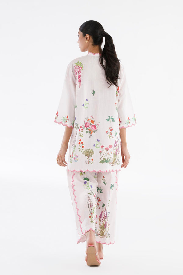 SANA SAFINAZ FESTIVE SS26BSP027P2T Stitched Printed Slub Shirt + Culotte