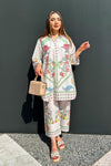SANA SAFINAZ FESTIVE SS26BSP032P2T Stitched Printed Slub Shirt + Culotte
