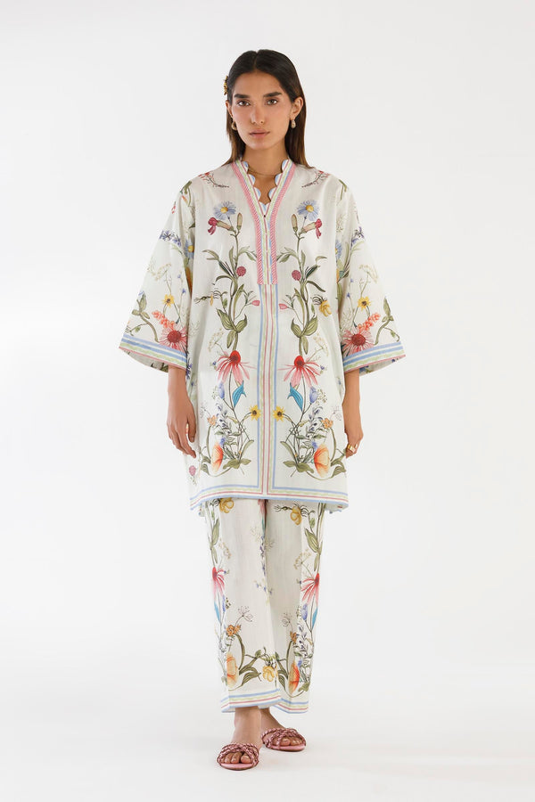 SANA SAFINAZ FESTIVE SS26BSP038P2T Stitched Printed Slub Shirt + Culotte