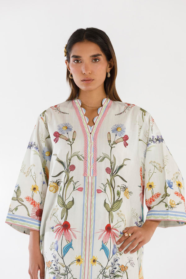 SANA SAFINAZ FESTIVE SS26BSP038P2T Stitched Printed Slub Shirt + Culotte