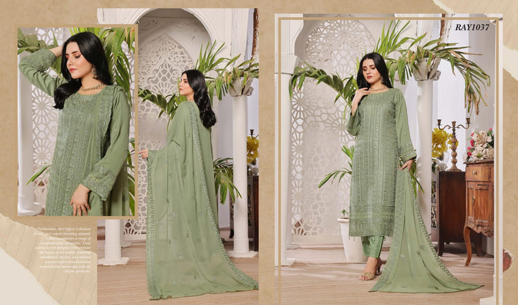 NAZIN LUXURY CHIFFON SEMI-STITCHED 3PC | D-09