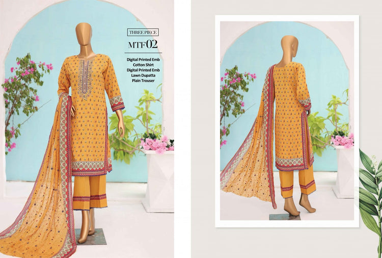 MTF-CLASSIC EMBROIDERED UN-STITCHED 3PC | D-02