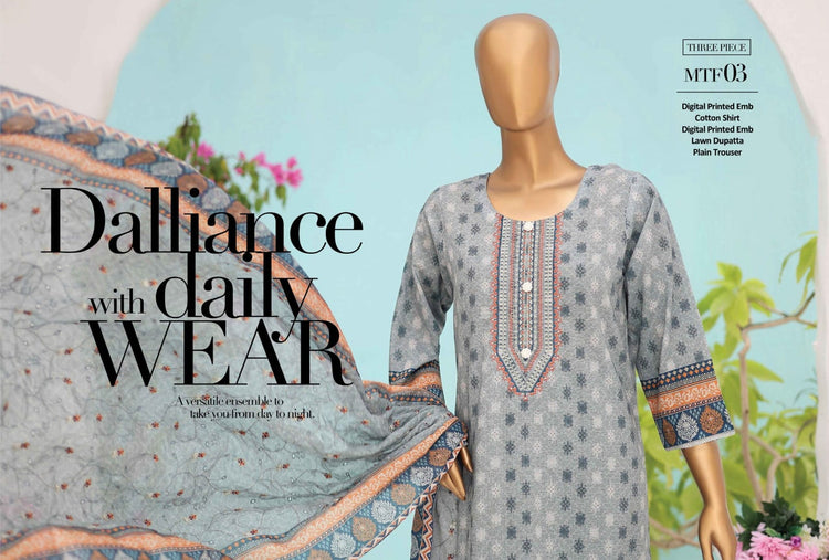 MTF-CLASSIC EMBROIDERED UN-STITCHED 3PC | D-03