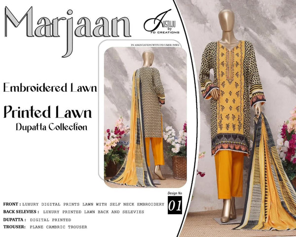 MARJAN LAWN EMBROIDERED UN-STITCHED BY HUMDUM | D-35