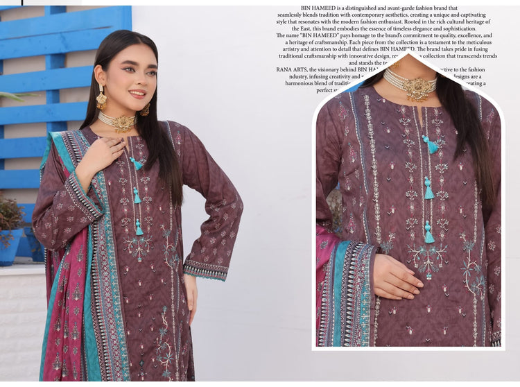 MONICA BY RANA ARTS UN-STITCHED 3PC | D-10