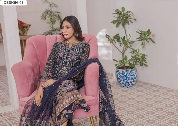 MAAHI BY HANNAN FABRICS SEMI-STITCHED 3PC | D-01