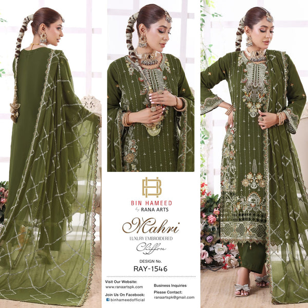Mehri bin hameed rana arts luxury chiffon semi stitched -ray 1546