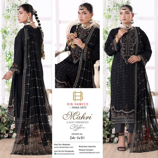 Mehri bin hameed rana arts luxury chiffon semi stitched -da 1491