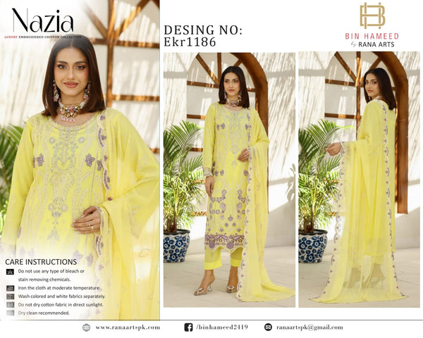 NAZIA BY BIN HAMEED SEMI-STITCHED 3PC | D-EKR1186