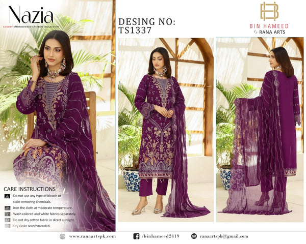 NAZIA BY BIN HAMEED SEMI-STITCHED 3PC | D-TS1337