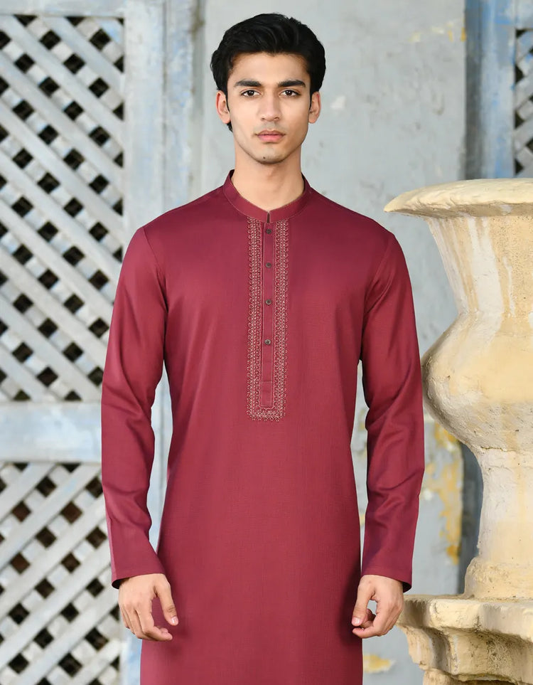 DEEP RED BLENDED KURTA | JJK-A-34708