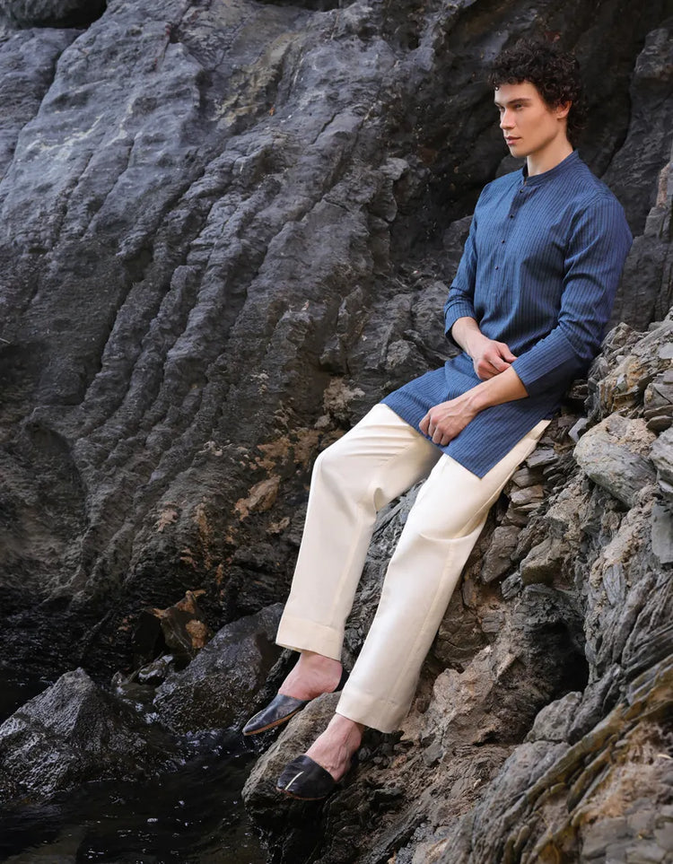 BLUE COTTON SHORT KURTA | JJTHLK-S-47308