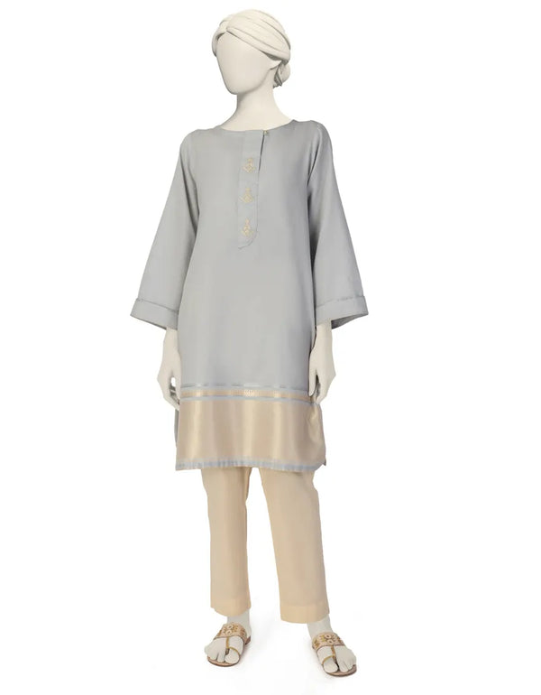 GREY WOVEN JACQUARD EMBROIDERED KURTI
