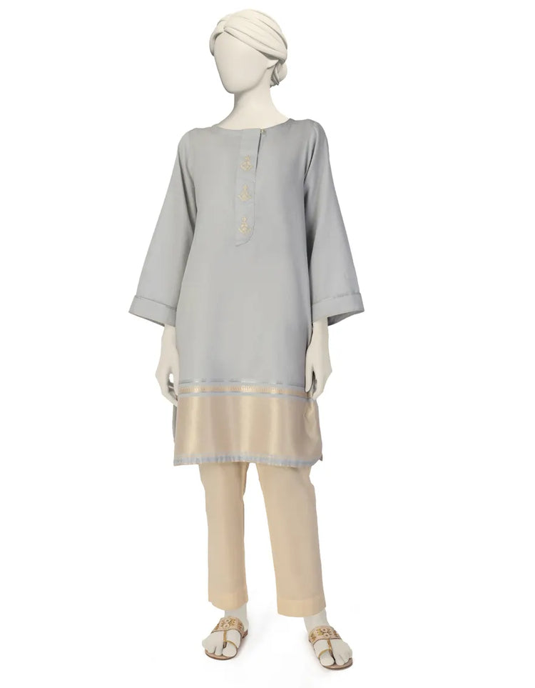 GREY WOVEN JACQUARD EMBROIDERED KURTI