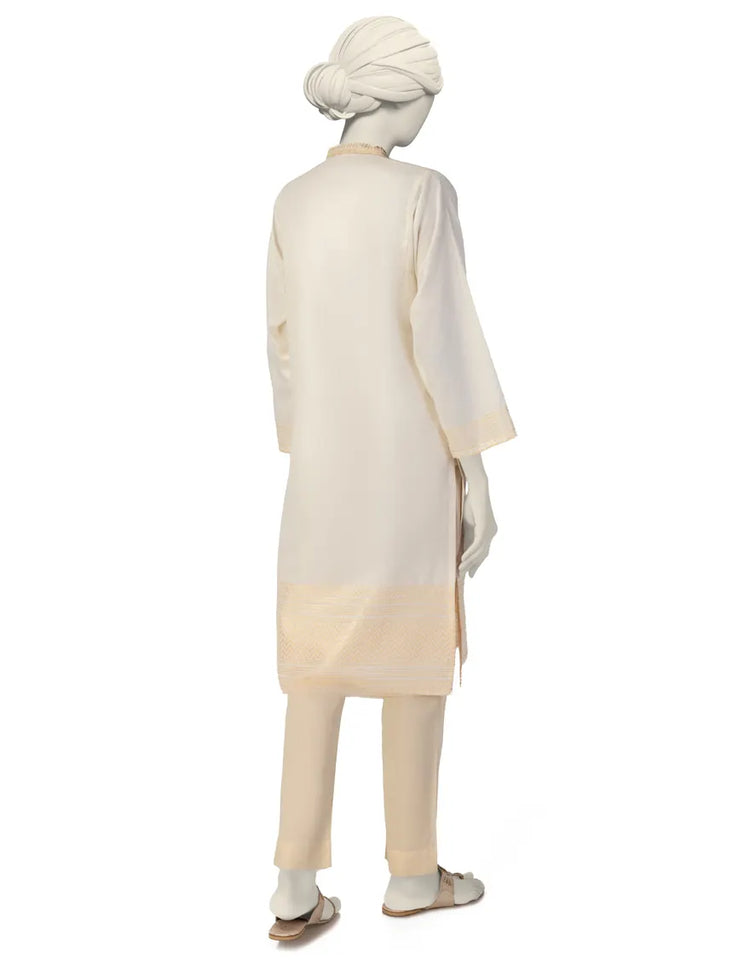 OFF WHITE WOVEN JACQUARD EMBROIDERED KURTI