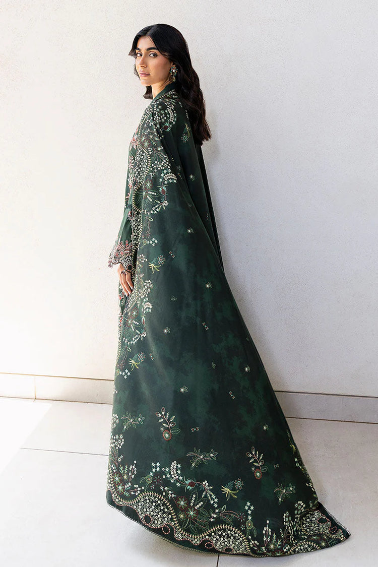 CROSS STITCH/GREEN ORNATE-3PC SATIN EMBROIDERED SUIT