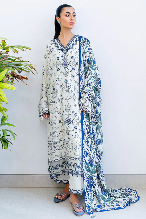 CROSS STITCH/IVORY ORCHID-3PC SATIN PRINTED SUIT