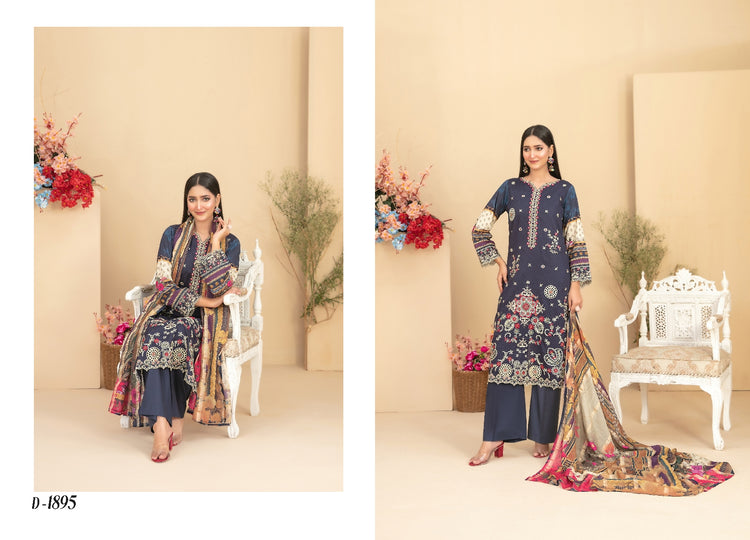 ZENARA BY TAWAKKAL SEMI-STITCHED 3PC | D-1895