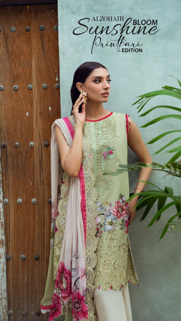 ALZOHAIB SUNSHINE BLOOM PRINTKARI UN-STITCHED 3PC | D-12