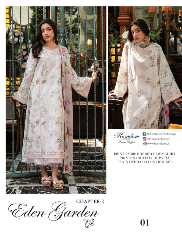 EDEN GARDEN BY HUMDUM UN-STITCHED 3PC | D-01