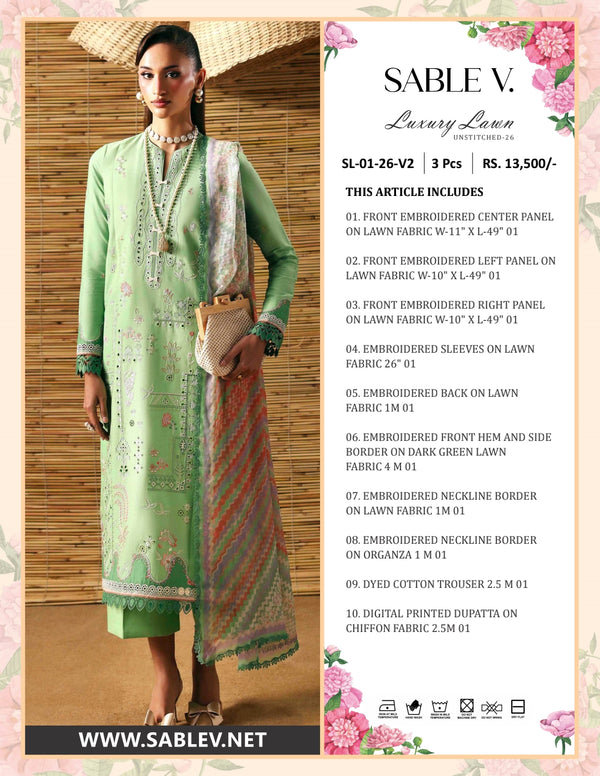 Luxury Lawn 26 V2 By Sable Vogue SL-01-26-V2