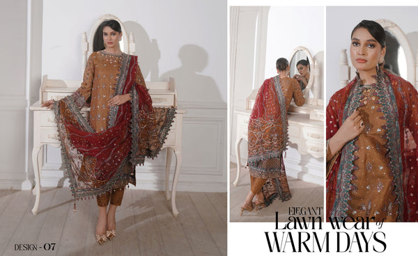 GLAMOURA BY NOOR'S SEMI-STITCHED 3PC | D-07