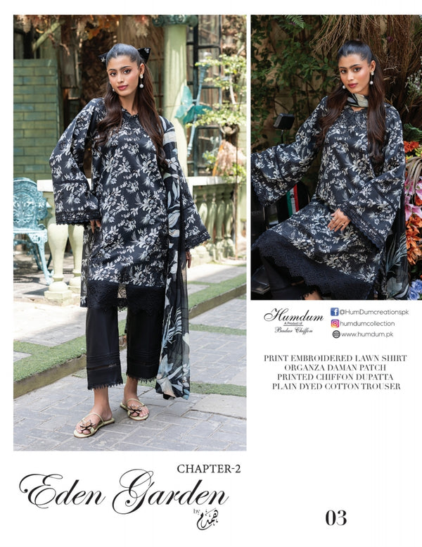 EDEN GARDEN BY HUMDUM UN-STITCHED 3PC | D-03