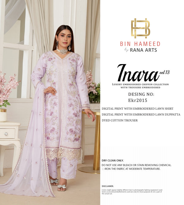 Inara By Bin hameed Vol-13 Semi-Stitched 3PC | EKR-2015