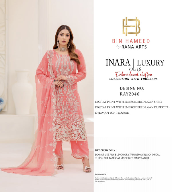 Inara By Bin hameed Semi-Stitched 3pc | RAY-2046