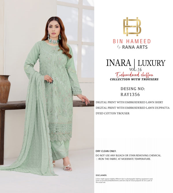 Inara By Bin hameed Semi-Stitched 3pc | RAY-1356