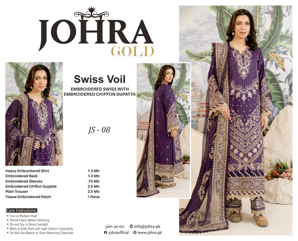 JOHRA GOLD SWISS VOIL UN-STITCHED 3PC | JS-08-GSV