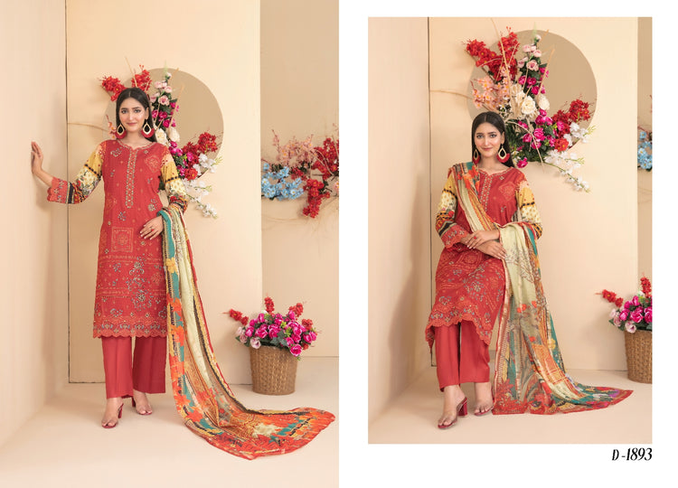 ZENARA BY TAWAKKAL SEMI-STITCHED 3PC | D-1893