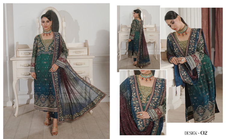 GLAMOURA BY NOOR'S SEMI-STITCHED 3PC | D-02