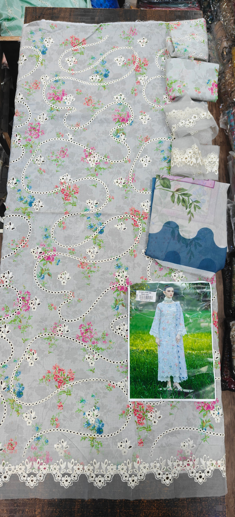 SARDINIA PRINTKARI UN-STITCHED 3PC | Silver Bush