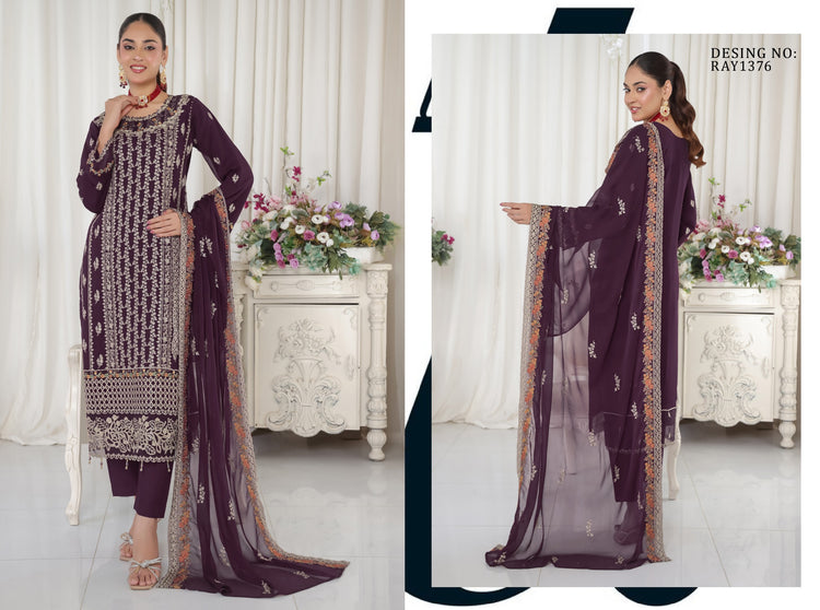 AAFRIN LUXURY CHIFFON BY BIN HAMEED SEMI-STITCHED 3PC | RAY1376