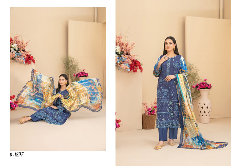 ZENARA BY TAWAKKAL SEMI-STITCHED 3PC | D-1897