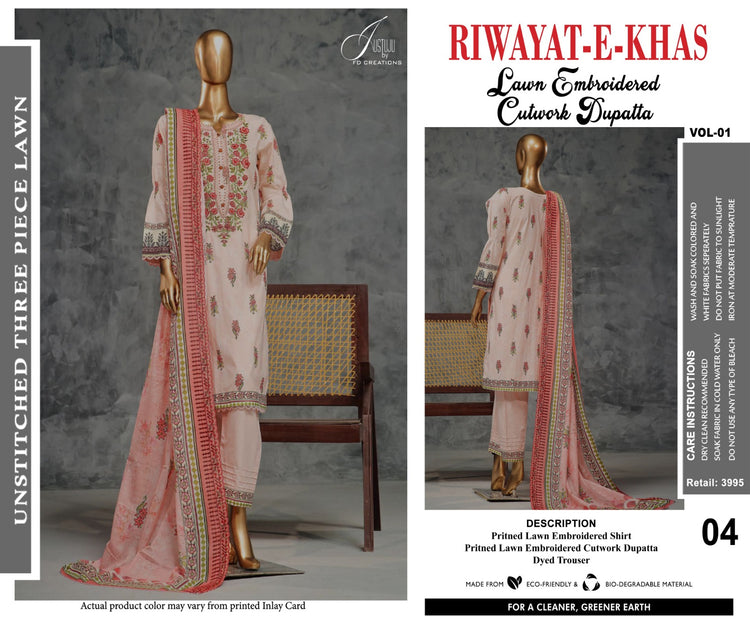 RIWAYAT -E-KHAS BY JUSTJU UN-STITCHED LAWN-DESING VL1-04